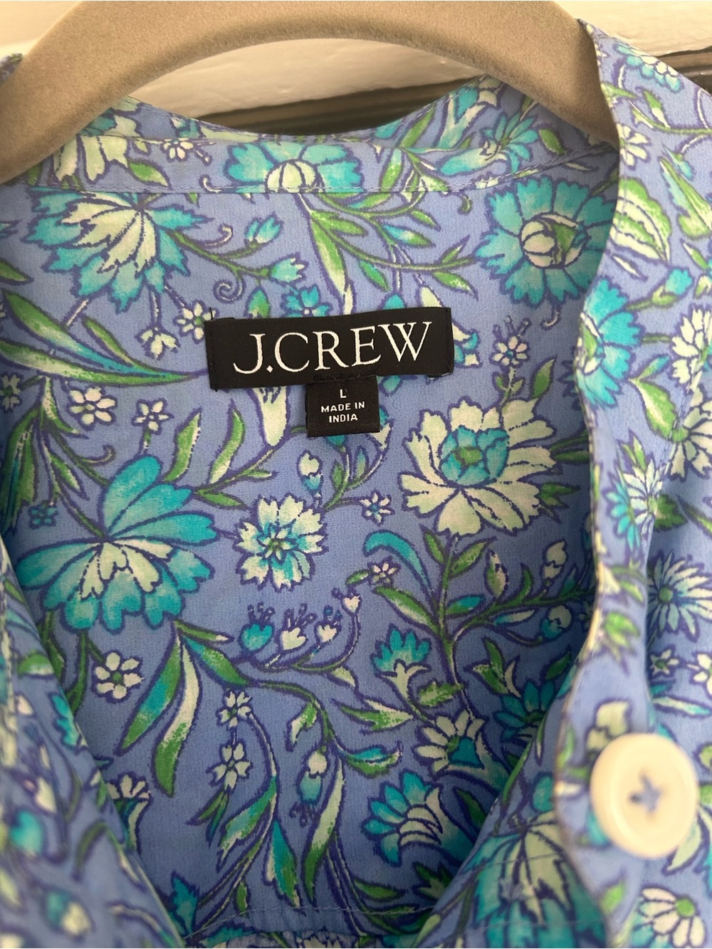 J. Crew Blue and Teal Floral Button-Up Blouse - Picture 3 of 3